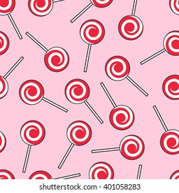 Vector candy lollipops  seamless pattern. Red lollipop background. Sugar candy lollipops isolated.