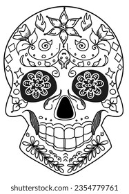 vector candy scull ,with ornate ,line art
