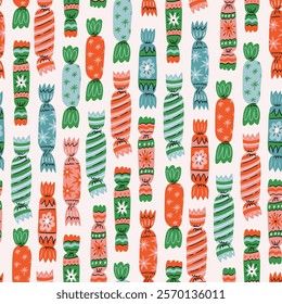 Vector candy seamless pattern. Wrapped candies on mint background. Stylish sweet seamless print design. Sweet food fabric or wrapping paper design