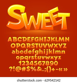 Vector candy sweet letters, symbols and numbers. Contains graphic style