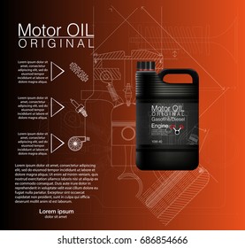 Vector canister oil bottle engine, oil background, vector illustration