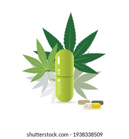 Vector - cannabis y cápsulas aisladas en fondo blanco.