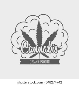 Vector cannabis emblem, badge or logo concept with marijuana leaf.