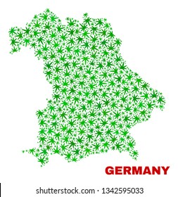 Vector cannabis Germany map collage. Concept with green weed leaves for cannabis legalize campaign. Vector Germany map is created with ganja leaves.