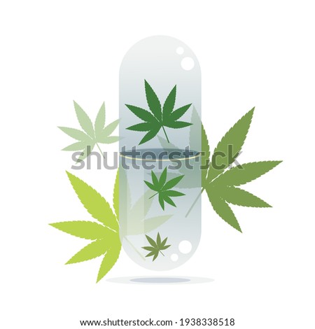 Vector - cannabis leaf in capsules isolated on white background.