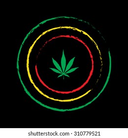Vector cannabis leaf and circle green yellow red in black background
