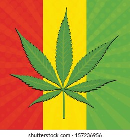 Vector cannabis leaf and flag of Ethiopia in background