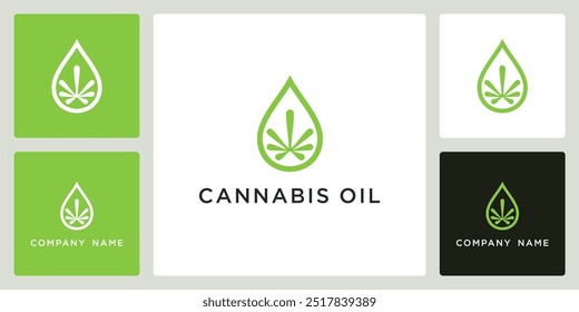 Vetor de ícone de óleo de cannabis e modelo de design de logotipo