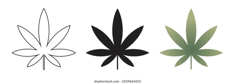 Vektor Cannabis Umriss, flacher und grüner Gradient