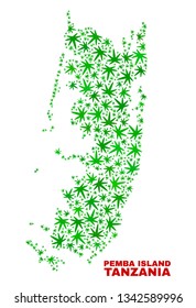 Vector cannabis Pemba island map mosaic. Concept with green weed leaves for cannabis legalize campaign. Vector Pemba island map is constructed with cannabis leaves.