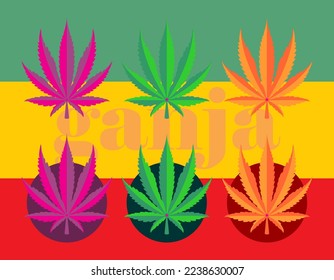 cannabis vectorial o hoja de maleza. Patrón abstracto de cannabis de marihuana en colores rosa, verde y naranja. adecuado para logotipo, medicina de productos sanitarios.