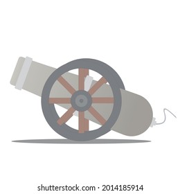 Cañón vectorial e icono de rueda aislados en un fondo blanco. El concepto de logotipo militar de canonball puede utilizarse para libros infantiles o para otras animaciones.