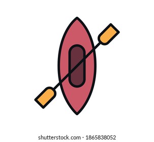 Vector canoe, rafting boat, canoeing flat color line icon
