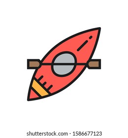 Vector canoe, rafting boat, kayaking flat color line icon.
