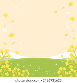 Vector canola flowers background illustration, beautiful spring landscape.	
