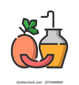 Vector cantaloupe juice filled line icon, food and drink related 64x64 Pixel, whitebackground
