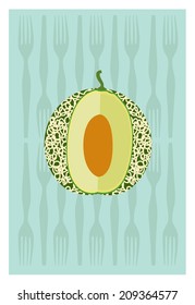 Vector of cantaloupe on green background. Clean Eating Concept.
