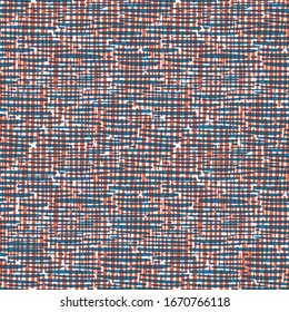 Vector canvas surface texture seamless pattern background. Organic brush stroke effect cloth backdrop. Blue, red repeat fabric style weave design. All over denim print for marine, nautical concept
