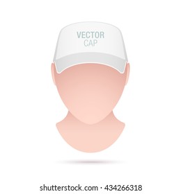 Vector cap mockup. White vector hat template on a mens bust.