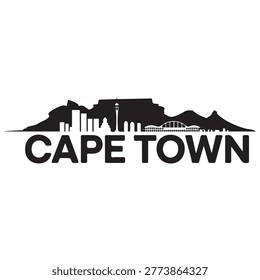 Vector Cape Town skyline. Travel Cape Town famous landmarks. Business and tourism concept for presentation, banner, web site. Vector black silhouette. with white background
