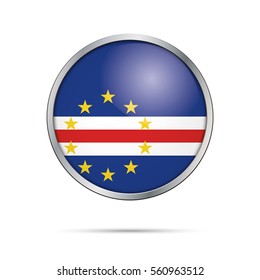 Vector Cape Verde flag glass button style with metal frame.