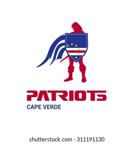 Vector Cape Verde Flag Patriots Soldier Logo. Mascot Character Design. Memorial Day Army man with Shield. Vector Freedom Leader Logo illustration