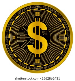 Vector of Cape Verdean Escudo Digital Currency in gold and black colors on a white background.