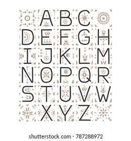 Vector capital alphabet. Decorative letters with patternded negative space.