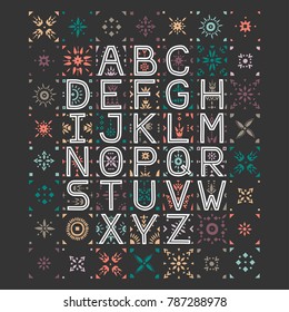 Vector capital alphabet. Decorative letters with patternded negative space.