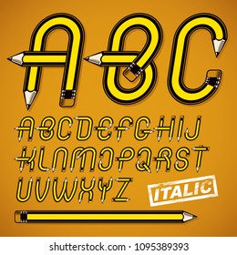 Vector capital alphabet letters collection made using office supplies design, wooden pencils. Can be used as logo design elements in copywriting business advertising.