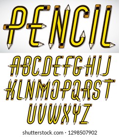 Vector capital alphabet letters collection made with pencils, creative writing idea. Can be used as logo design elements in copywriting business advertising.