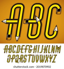 Vector capital alphabet letters collection made with pencils, creative writing idea. Can be used as logo design elements in copywriting business advertising.