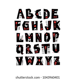 Vector capital cut out alphabet in pagan style with patterns.