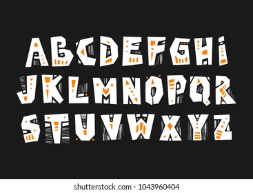 Vector capital cut out alphabet in pagan style with patterns.