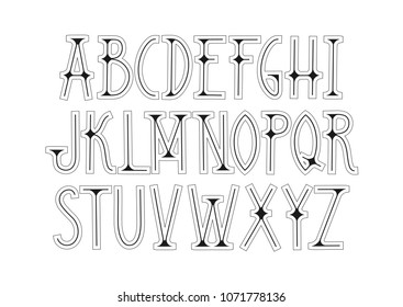 Vector capital font in Art Deco style with a stroke.