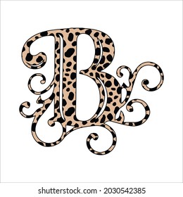 Vector Capital Letter B With Wild Leopard Skin Print Isolated On White Background.