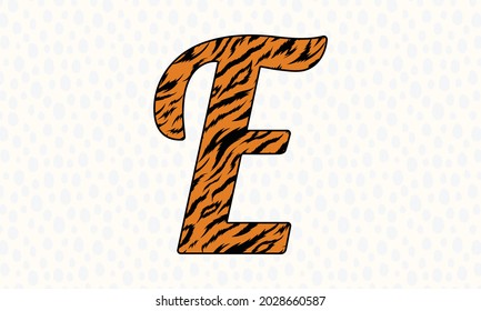 Vector capital letter E with wild leopard skin print isolated on white background. Letters of Alphabet of African wild animal realistic skin.