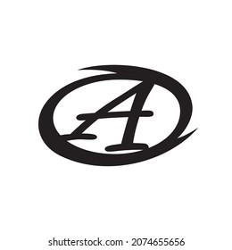 vector of a capital letter a inside a black color circle with 2 serrations. Can be used for brand logos or symbols. product logos starting with the letter a