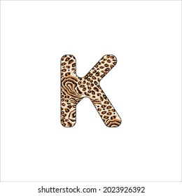 Vector capital letter K with wild leopard skin print isolated on white background. 