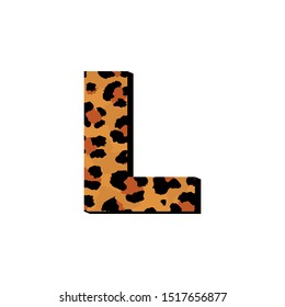 Vector capital letter L with wild leopard skin print isolated on white background. Letters of Alphabet of African wild animal realistic skin. 3 d alphabet for logo, print, posters, invitation, banner.