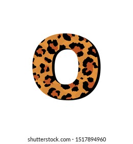 Vector capital letter O with wild leopard skin print isolated on white background. Letters of Alphabet of African wild animal realistic skin. 3 d alphabet for logo, print, posters, invitation, banner.