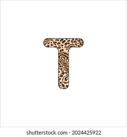 Vector capital letter Q with wild leopard skin print isolated on white background. Letters of Alphabet of African wild animal realistic skin. 