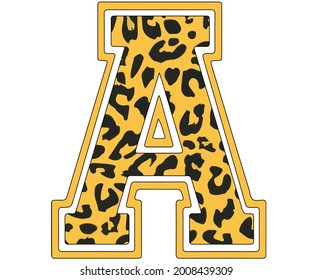 Vector capital letter A with wild leopard skin print isolated on white background. Letters of Alphabet of African wild animal realistic skin