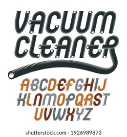 Vector capital modern alphabet letters, abc set. Trendy italic rounded font, script from a to z can be used in art  poster creation. Made with 3d cylinder tube design, industry style.