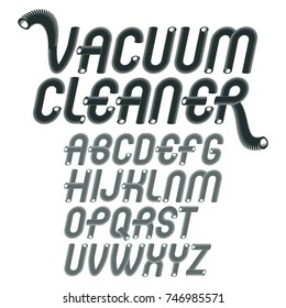 Vector capital modern alphabet letters set. Trendy rounded italic font, script from a to z can be used in art  poster creation. Created using dimensional vacuum pipe style.