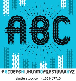 Vector capital modern pop alphabet letters, abc set. Rounded bold retro type font, script from a to z can be used for logo creation. Made using flow, wavy lines.