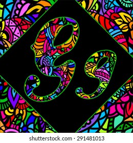  vector capital and small letters G with abstract ethnic  patterns. Rich ornate alphabet in orient style. Fancy multicolored letter with a decorative pattern can be used for printing on fabric,card 