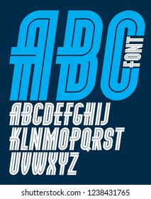 Vector capital thin condensed English alphabet letters collection made with white stripes, best for use in logotype design in telecommunication theme
