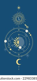 Vector Capricorn horoscope sign. Horoscope and astrology line symbols on dark background, zodiac celestial design elements.
