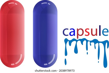Vector of capsules blue and red color with text